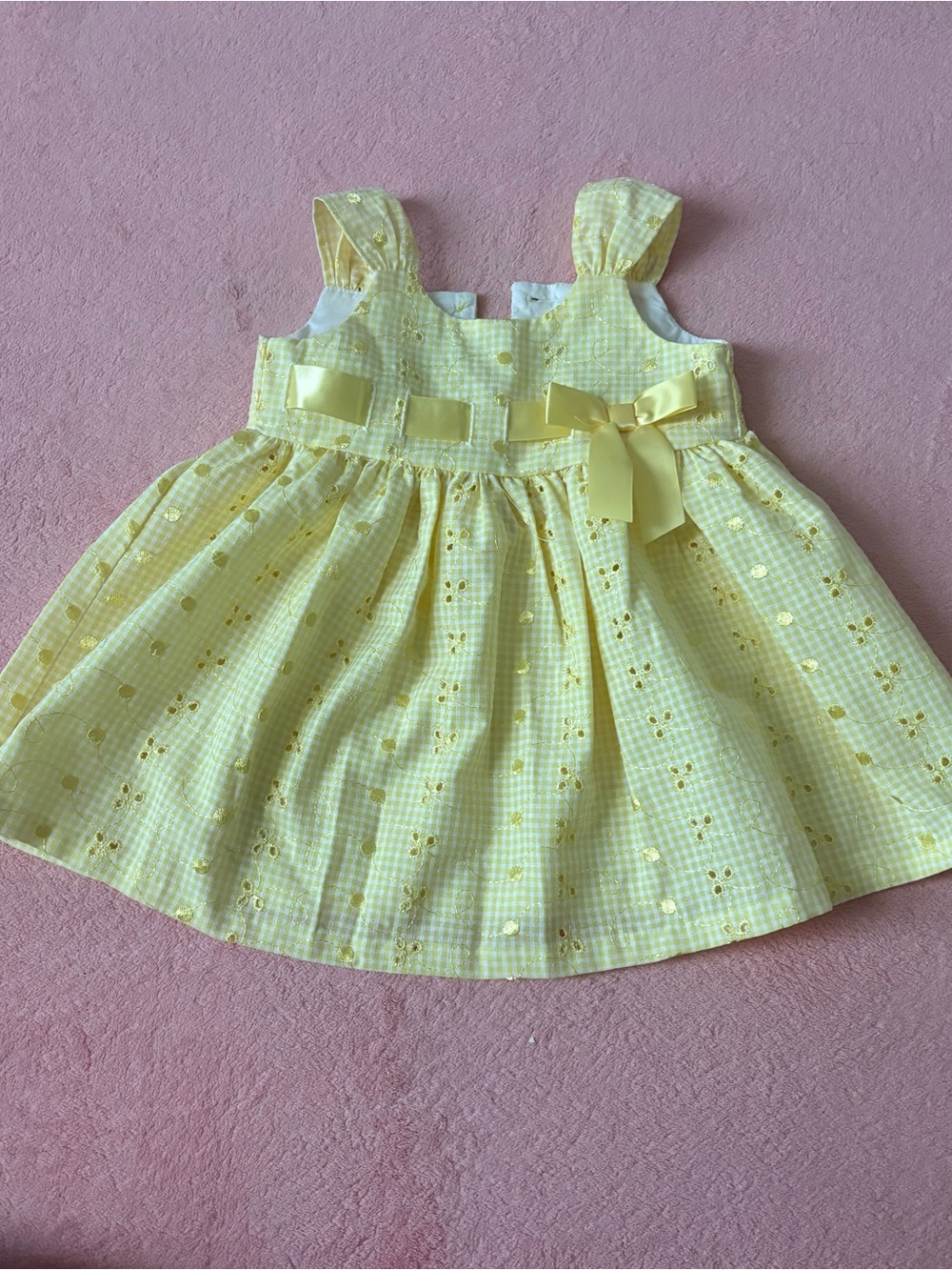 Bonnie Baby Yellow Gingham Eyelet Bow Dress